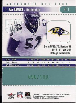 2004 Fleer Authentix - General Admission Green #41 Ray Lewis Back