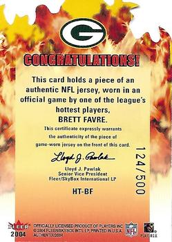 2004 Fleer Authentix - Hot Ticket Jersey #HT-BF Brett Favre Back