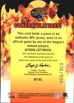 2004 Fleer Authentix - Hot Ticket Jersey #HT-BL Byron Leftwich Back