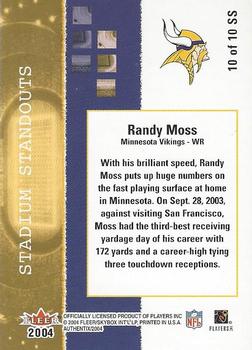 2004 Fleer Authentix - Stadium Standouts #10 SS Randy Moss Back