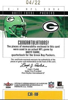 2004 Fleer E-X - Clearly Authentics Dual Patch Tan #CA-BF Brett Favre Back