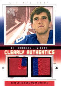 2004 Fleer E-X - Clearly Authentics Dual Patch Tan #CA-EM Eli Manning Front