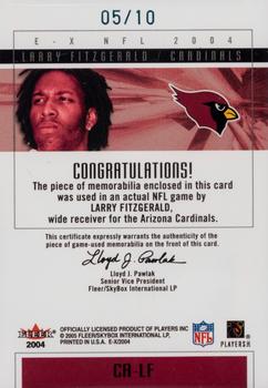 2004 Fleer E-X - Clearly Authentics Nameplate Patch Turquoise #CA-LF Larry Fitzgerald Back