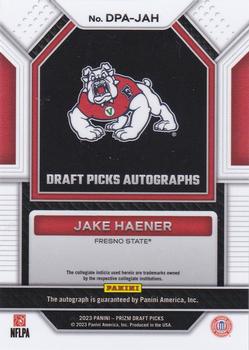 2023 Panini Prizm Draft Picks - Draft Picks Autographs #DPA-JAH Jake Haener Back