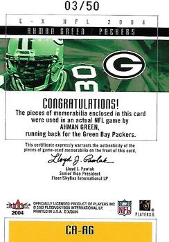 2004 Fleer E-X - Clearly Authentics Patch/Jersey Gold #CA-AG Ahman Green Back