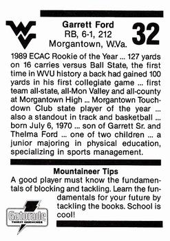 1990 West Virginia Mountaineers Program Cards #NNO Garrett Ford Back