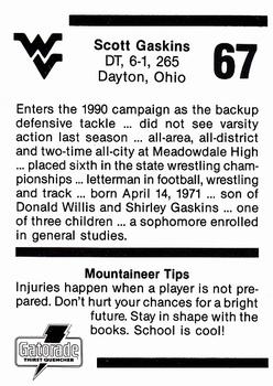 1990 West Virginia Mountaineers Program Cards #NNO Scott Gaskins Back