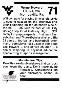 1990 West Virginia Mountaineers Program Cards #NNO Verne Howard Back