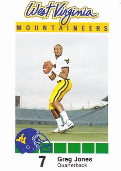 1990 West Virginia Mountaineers Program Cards #NNO Greg Jones Front