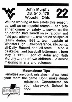 1990 West Virginia Mountaineers Program Cards #NNO John Murphy Back