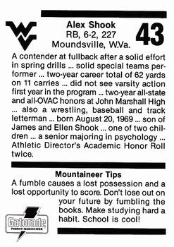 1990 West Virginia Mountaineers Program Cards #NNO Alex Shook Back