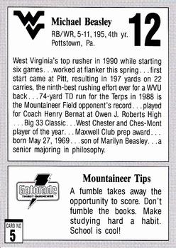 1991 West Virginia Mountaineers Program Cards #5 Michael Beasley Back