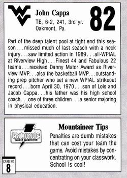 1991 West Virginia Mountaineers Program Cards #8 John Cappa Back