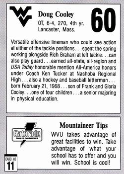 1991 West Virginia Mountaineers Program Cards #11 Doug Cooley Back