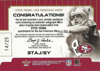 2004 Fleer E-X - Signings of the Times Jersey Gold #STAJ/SY Steve Young Back