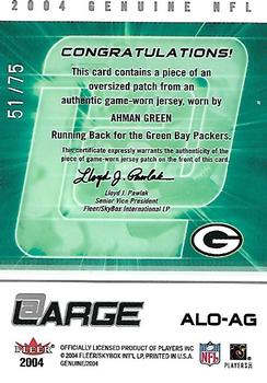 2004 Fleer Genuine - At Large Patch White #ALO-AG Ahman Green Back