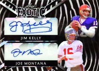 2023 Leaf Exotic - Dual Autographs Crystal Zebra #DA-8 Jim Kelly / Joe Montana Front