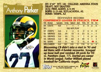 1996 Topps #46 Anthony Parker Back