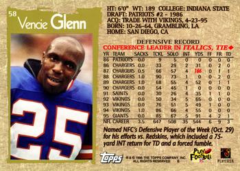 1996 Topps #58 Vencie Glenn Back