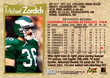 1996 Topps #91 Michael Zordich Back