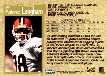 1996 Topps #109 Antonio Langham Back