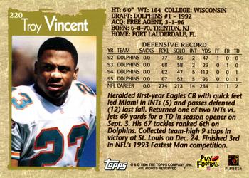 1996 Topps #220 Troy Vincent Back