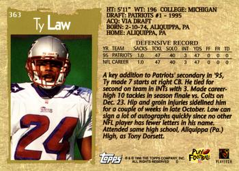 1996 Topps #363 Ty Law Back