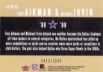 2004 Fleer Greats of the Game - Classic Combos #1 CC Troy Aikman / Michael Irvin Back