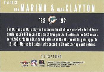 2004 Fleer Greats of the Game - Classic Combos #6 CC Dan Marino / Mark Clayton Back