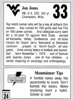 1992 West Virginia Mountaineers Program Cards #24 Jon Jones Back