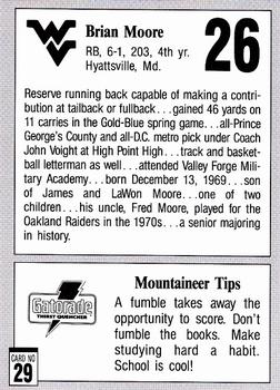 1992 West Virginia Mountaineers Program Cards #29 Brian Moore Back