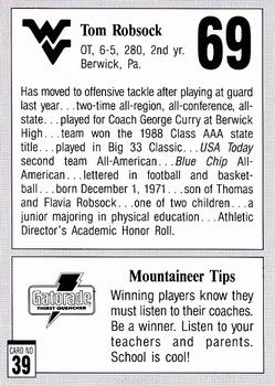 1992 West Virginia Mountaineers Program Cards #39 Tom Robsock Back