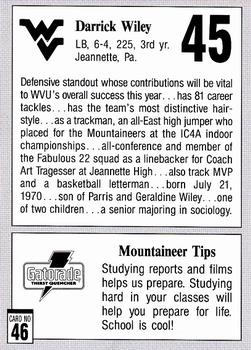 1992 West Virginia Mountaineers Program Cards #46 Darrick Wiley Back