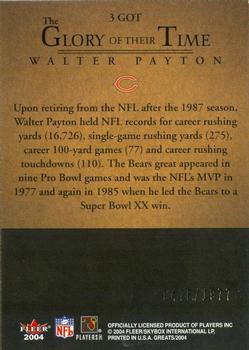 2004 Fleer Greats of the Game - Glory of Their Time #3 GOT Walter Payton Back