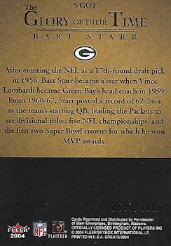 2004 Fleer Greats of the Game - Glory of Their Time #5 GOT Bart Starr Back