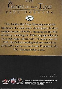 2004 Fleer Greats of the Game - Glory of Their Time #6 GOT Paul Hornung Back