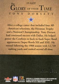 2004 Fleer Greats of the Game - Glory of Their Time #15 GOT Tony Dorsett Back