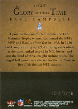 2004 Fleer Greats of the Game - Glory of Their Time #17 GOT Earl Campbell Back