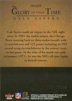 2004 Fleer Greats of the Game - Glory of Their Time #18 GOT Gale Sayers Back