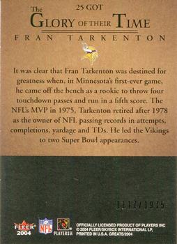2004 Fleer Greats of the Game - Glory of Their Time #25 GOT Fran Tarkenton Back