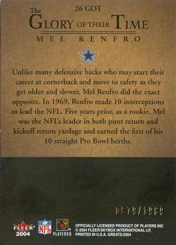 2004 Fleer Greats of the Game - Glory of Their Time #26 GOT Mel Renfro Back