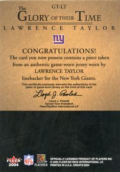 2004 Fleer Greats of the Game - Glory of Their Time Game Used Gold #GT-LT Lawrence Taylor Back