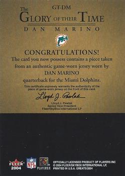 2004 Fleer Greats of the Game - Glory of Their Time Game Used Red #GT-DM Dan Marino Back