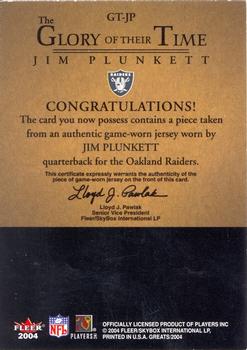 2004 Fleer Greats of the Game - Glory of Their Time Game Used Red #GT-JP Jim Plunkett Back