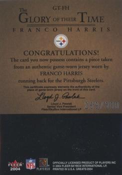 2004 Fleer Greats of the Game - Glory of Their Time Game Used Silver #GT-FH Franco Harris Back