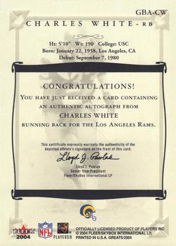 2004 Fleer Greats of the Game - Gold Border Autographs #GBA-CW Charles White Back