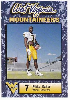 1993 West Virginia Mountaineers Program Cards #3 Mike Baker Front