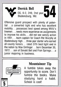 1993 West Virginia Mountaineers Program Cards #5 Derrick Bell Back