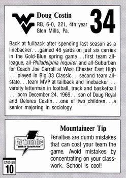 1993 West Virginia Mountaineers Program Cards #10 Doug Costin Back