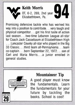 1993 West Virginia Mountaineers Program Cards #29 Keith Morris Back